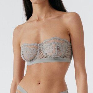 NWT - ELSE PETUNIA lace strapless bra and thong set - blue mist - 36C